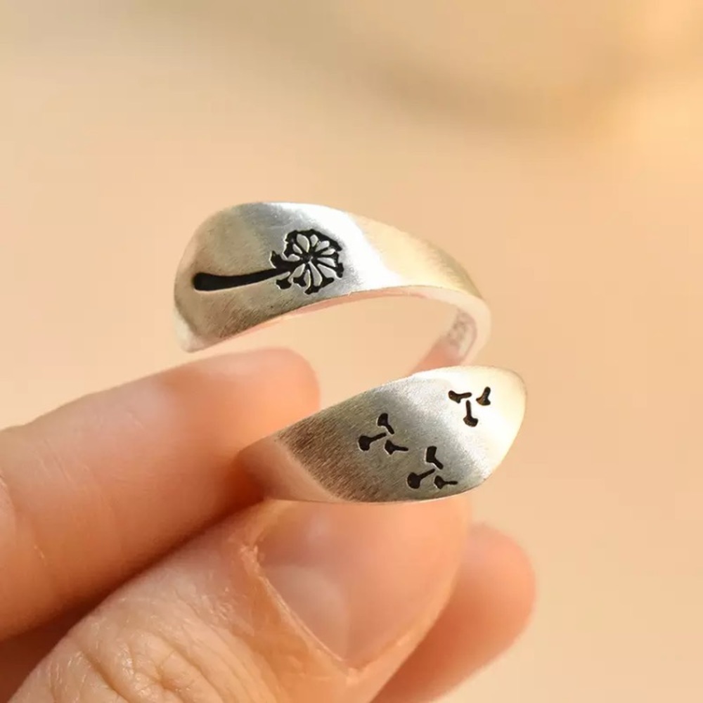 “Let Go” Dandelion Minimalist Wrap Adjustable Ring - Picture 6 of 8